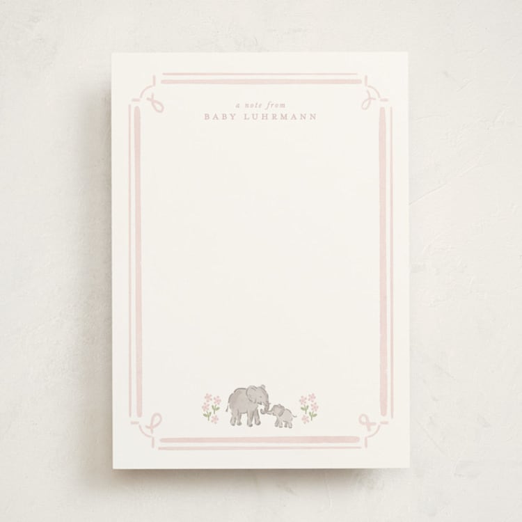"Sweet Elephants" - Personalized Stationery Cards in Melon by Corinne Malesic - Front