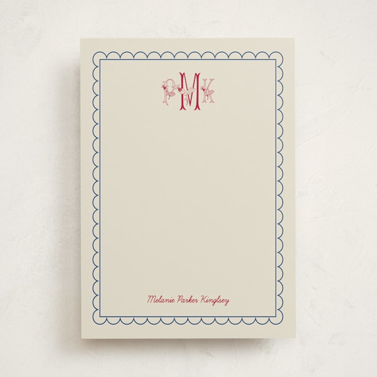 "Embroidery" - Personalized Stationery Cards in Berry by Heather Schertzer - Front