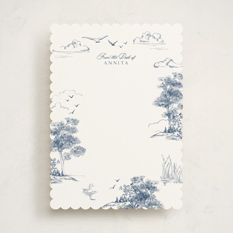 "Lake Side Toile" - Personalized Stationery Cards in Lake by Lucrecia Caporale - Front