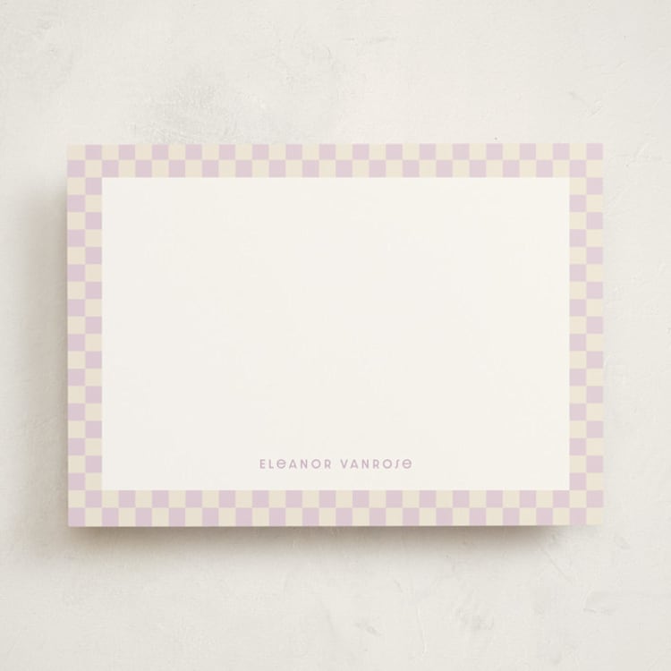 "Checks" - Personalized Stationery Cards in Lilac by Megan Cash - Front