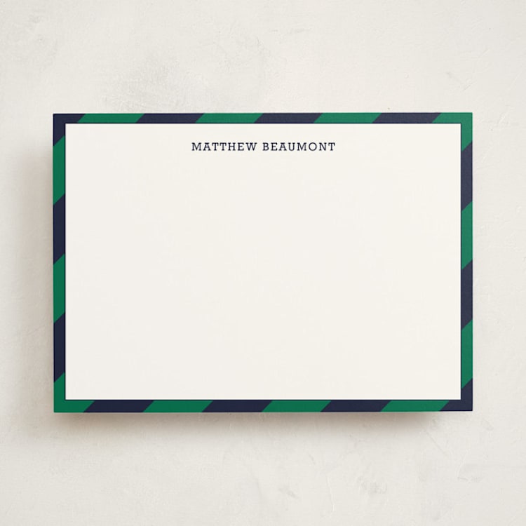"Wide Stripe Nautical" - Personalized Stationery Cards in Emerald Green by Seth Caskey - Front