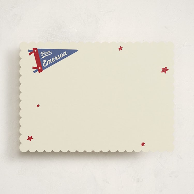 "Sports Pennant" - Personalized Stationery Cards in Americana by Rebecca Dymon - Front