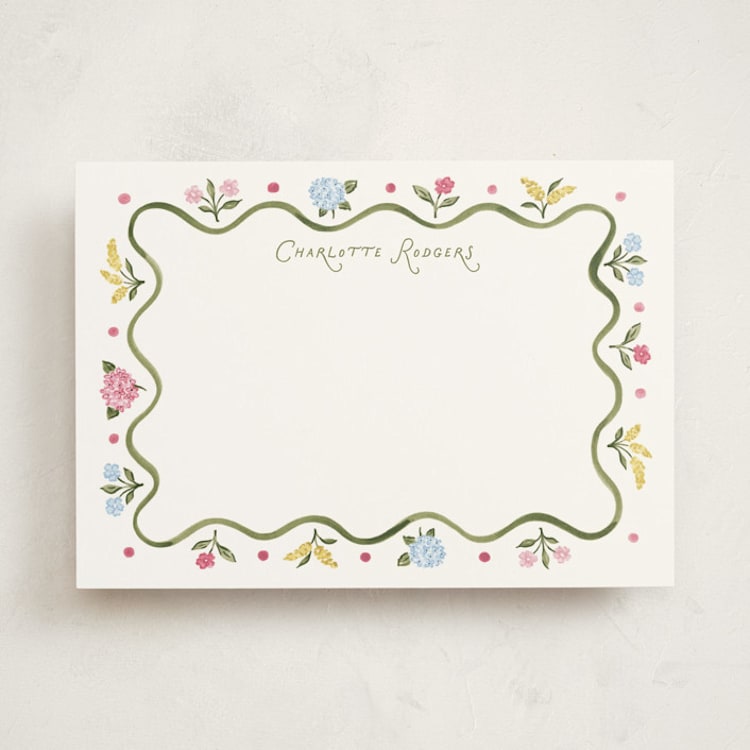 "Bloom" - Personalized Stationery Cards in Basil by Sarah Knight - Front