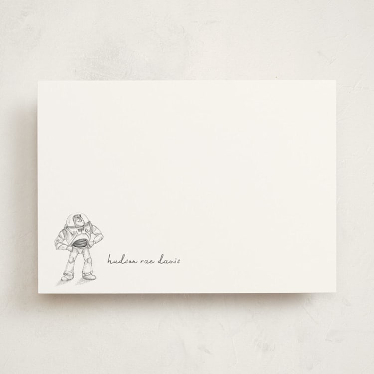 "Pixar's Buzz in pencil" - Personalized Stationery Cards in Silk by Anna Black - Front