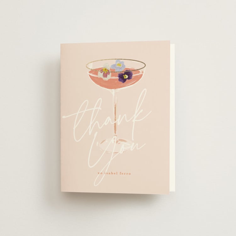 "Flower Cheers" - Foil-Pressed Bridal Shower Thank You Cards in Blush by Baumbirdy - Front