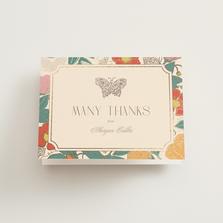 "Gilded Butterfly Garden" - Foil-Pressed Bridal Shower Thank You Cards in Ivory by Simona Camp - Front