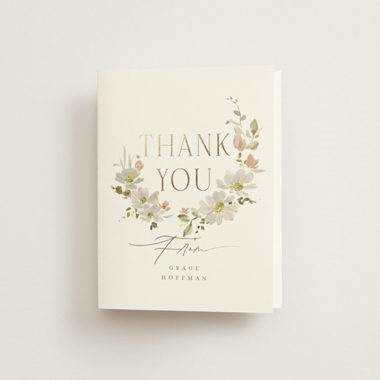 "Serene" - Foil-Pressed Bridal Shower Thank You Cards in Champagne by Everett Paper Goods - Front