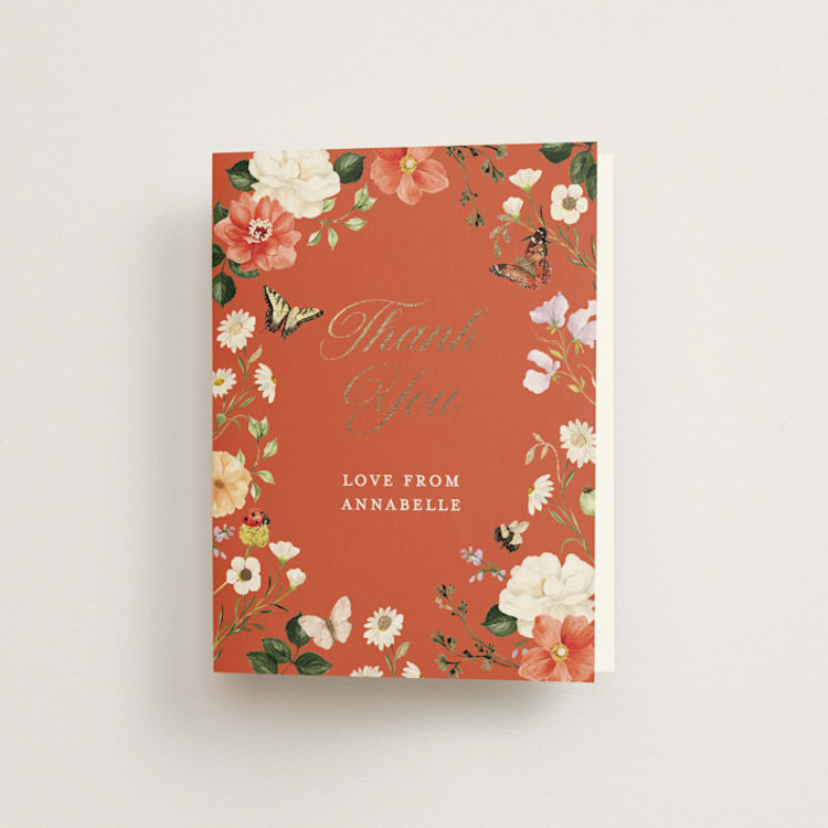 "Fleur" - Foil-Pressed Bridal Shower Thank You Cards in Verona Sunset by Sarah Knight - Front