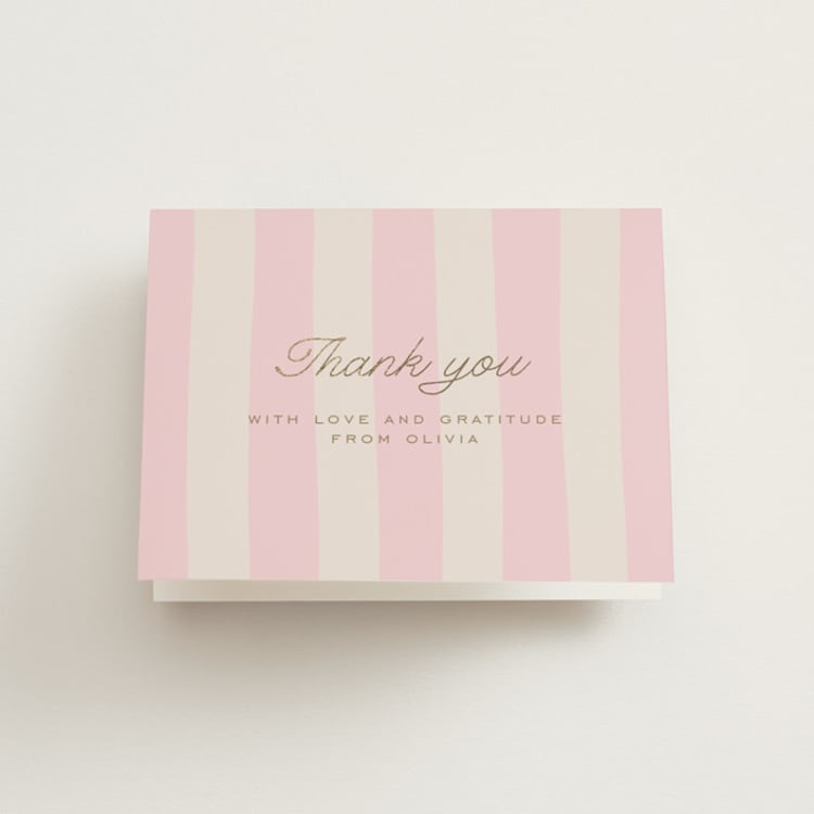 "Macaron Box" - Foil-Pressed Bridal Shower Thank You Cards in Rose by Leia Matt - Front