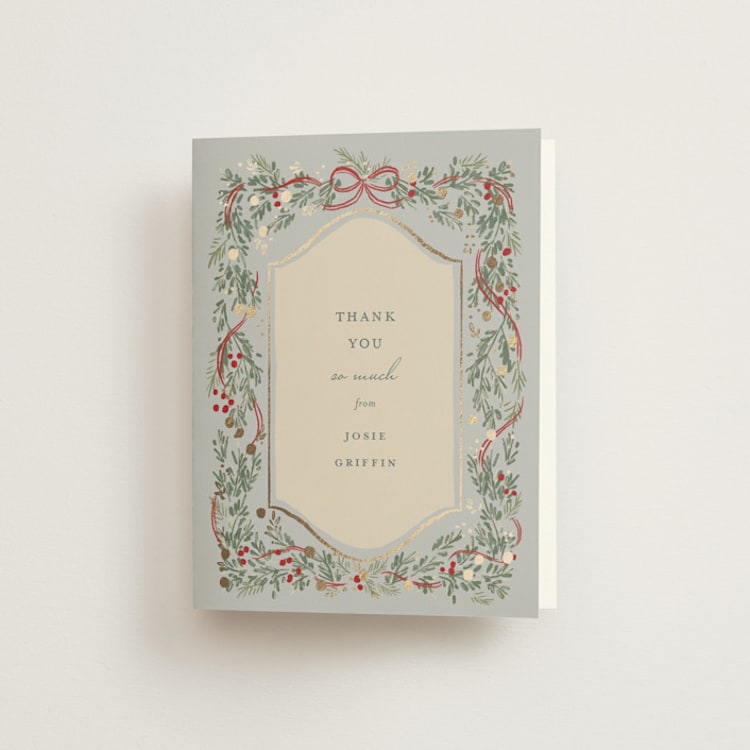 "festive garland" - Foil-Pressed Bridal Shower Thank You Cards in Frost by Rebecca Durflinger - Front
