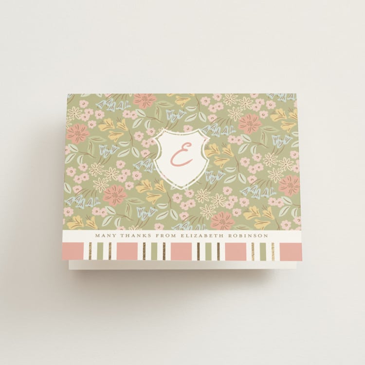 "Libby" - Foil-Pressed Bridal Shower Thank You Cards in Peony by Erin German - Front