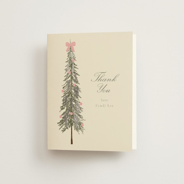 "Holiday bow" - Foil-Pressed Bridal Shower Thank You Cards in Peony by Baumbirdy - Front