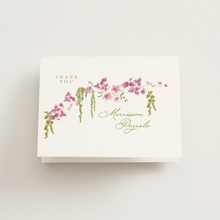 "Cascading Florals Branch" - Bridal Shower Thank You Cards in Chartreuse by Tamara Hilje - Front