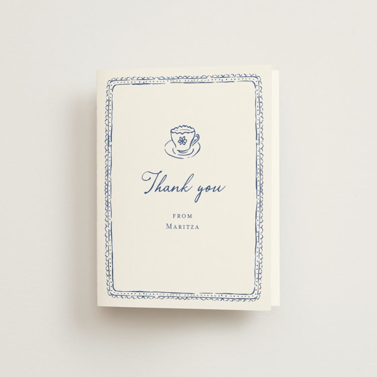 "Tea Cup Doodle" - Bridal Shower Thank You Cards in Cobalt by Carmia C. - Front