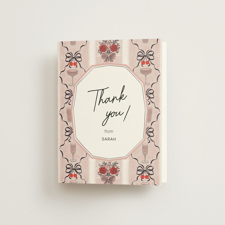 "Bridal Shower Wallpaper" - Bridal Shower Thank You Cards in Pink Petals by Hanna Symonovych - Front