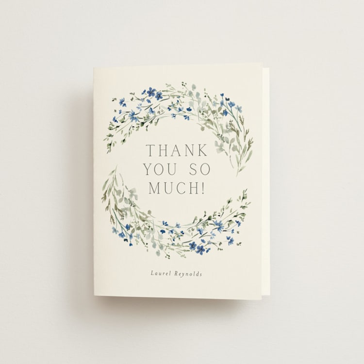 "In The Full Bloom" - Bridal Shower Thank You Cards in Bluebell by Petra Kern - Front
