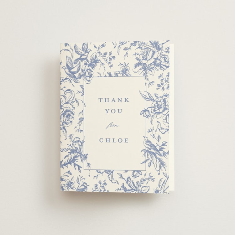 "Dreamy Toile" - Bridal Shower Thank You Cards in Blueberry by Teju Reval - Front