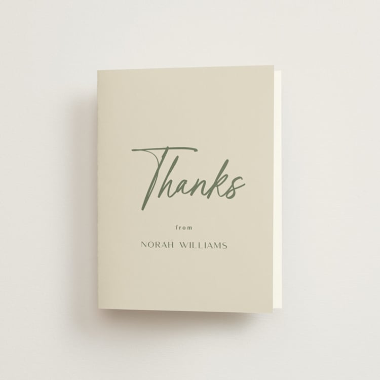 "Modern Script" - Bridal Shower Thank You Cards in Avocado by Ana Sharpe - Front