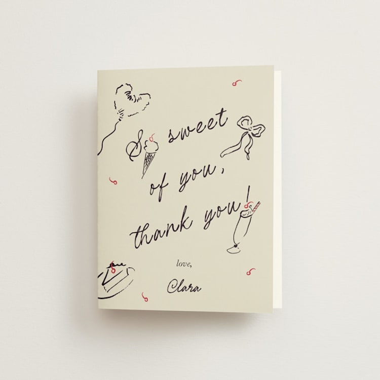 "Sweets & Treats" - Bridal Shower Thank You Cards in Licorice by Sarah Rosenthal - Front