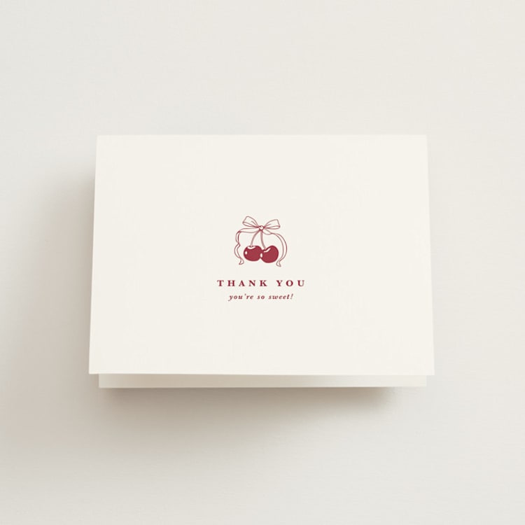 "Classic Cherries" - Bridal Shower Thank You Cards in Bing Cherry by Charter Oaks Creative - Front