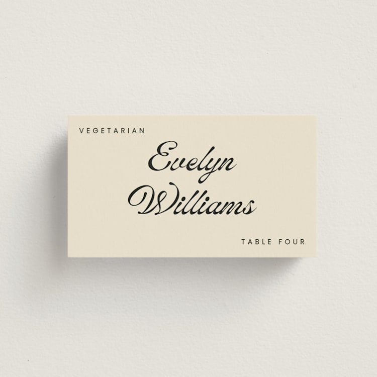 "Vintage" - Place Cards - Vegetarian in Cream by Stacy Maalouf - Front