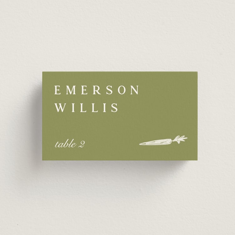 "Farm to Table" - Place Cards - Vegetarian in Sage by Sierra Lee - Front