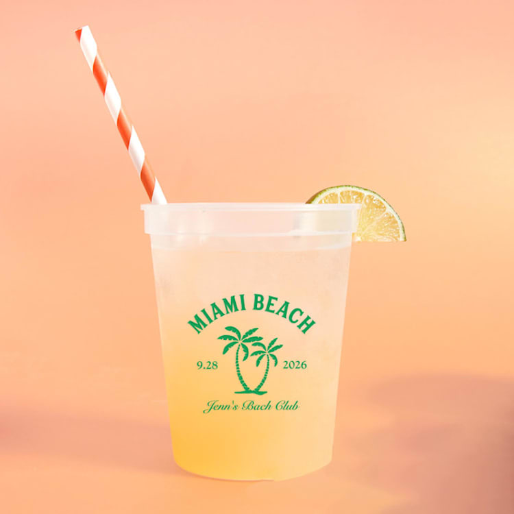 "Bachelorette Beach Party Palm Breeze Cup, Plastic Stadium Cup, set of 50" - Party Cups in clear by ForYourParty