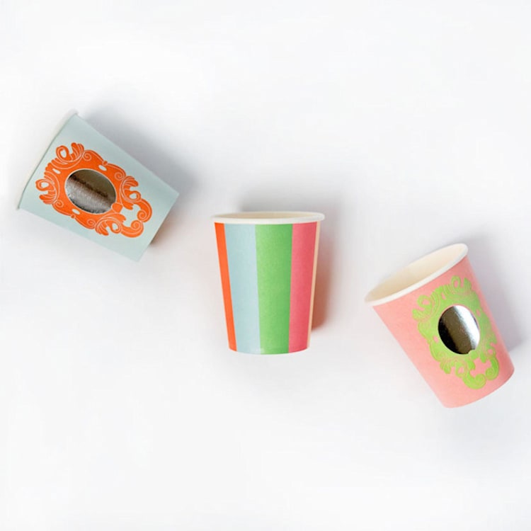 "Princess Party Cups - Stripes and Mirrors (x12)" - Party Cups in multicolor by POP Party Supplies