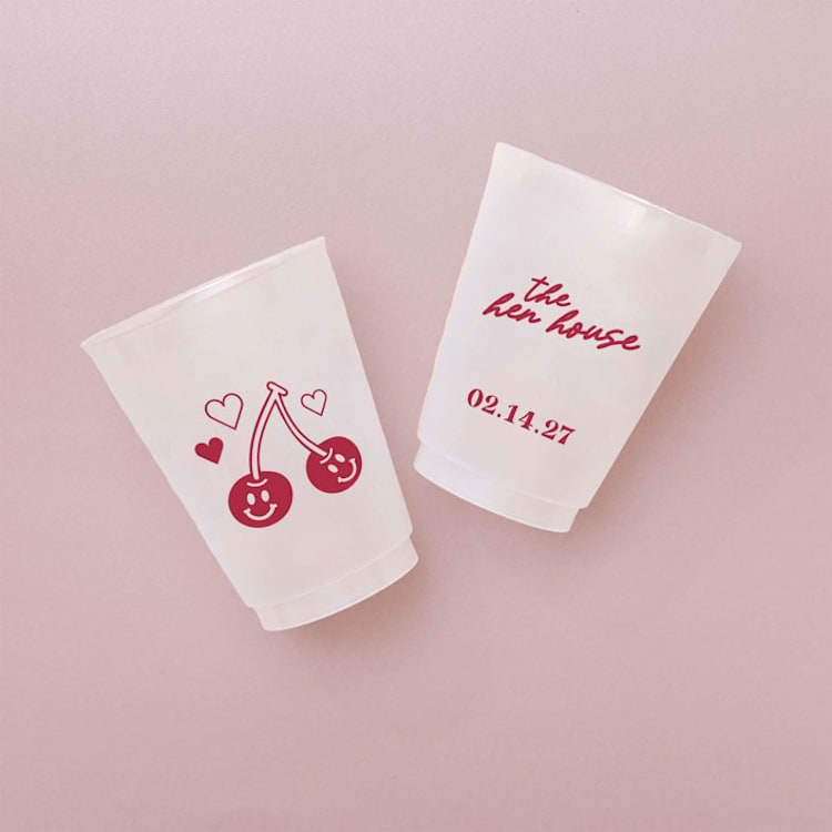 "Personalized Valentine's Cherry Plastic Cup, set of 50" - Party Cups in clear by ForYourParty