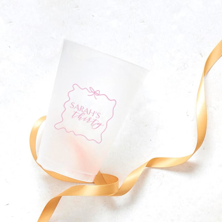 "Ribbon Frame Birthday Bash Frosted Plastic Cup, set of 50" - Party Cups in natural by ForYourParty