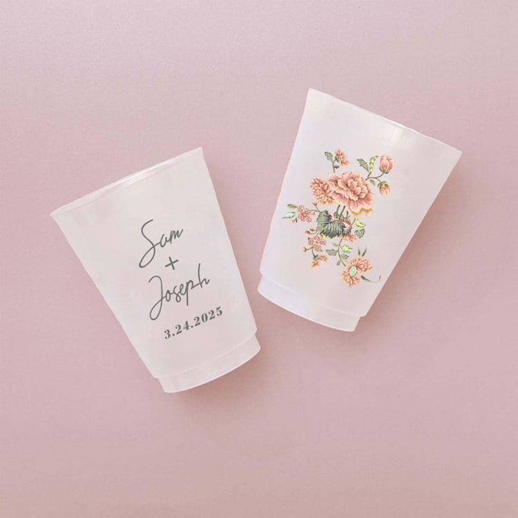 "Custom Ornate Floral Frosted Plastic Cup, set of 50" - Party Cups in multicolor by ForYourParty
