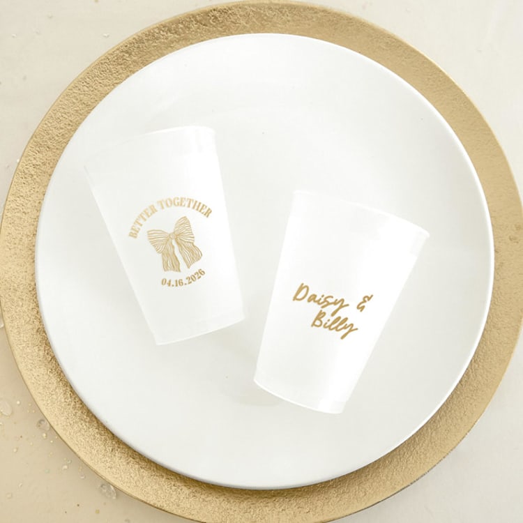 "Better Together Bow Wedding Frosted Plastic Cup, set of 50" - Party Cups in natural by ForYourParty