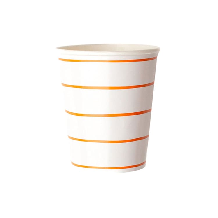 "Clementine Frenchie Striped 9 oz Cups" - Party Cups in orange by Jollity and Co