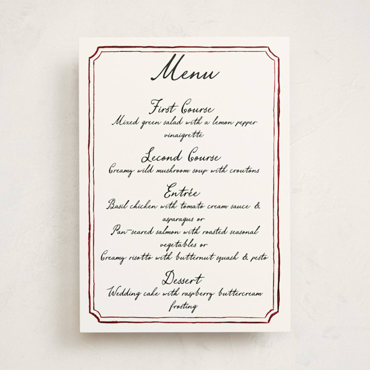 "Handwritten" - Party Menus in Wine by Cass Loh - Front