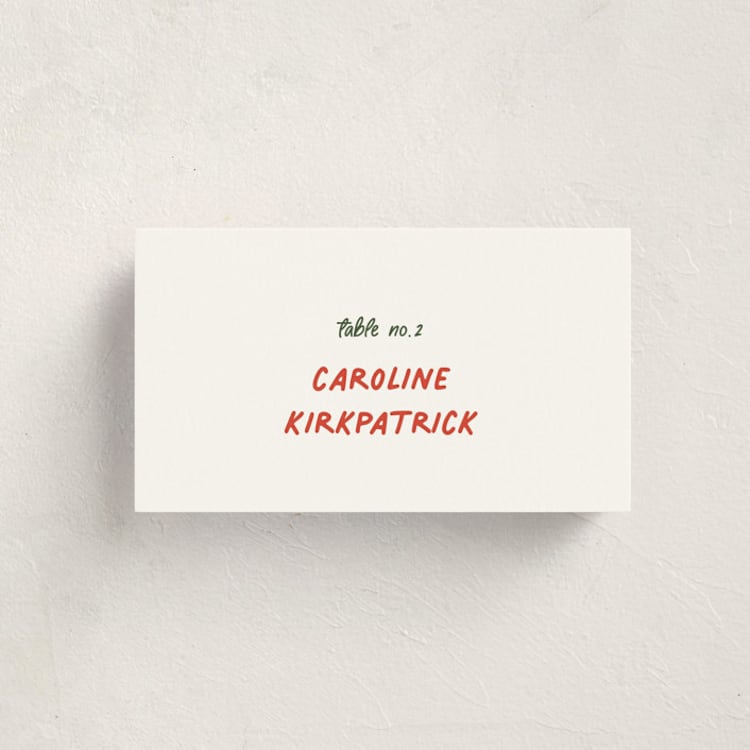 "party bow" - Party Place Cards in Poinsettia by Angela Marzuki - Front with Free Guest Printing