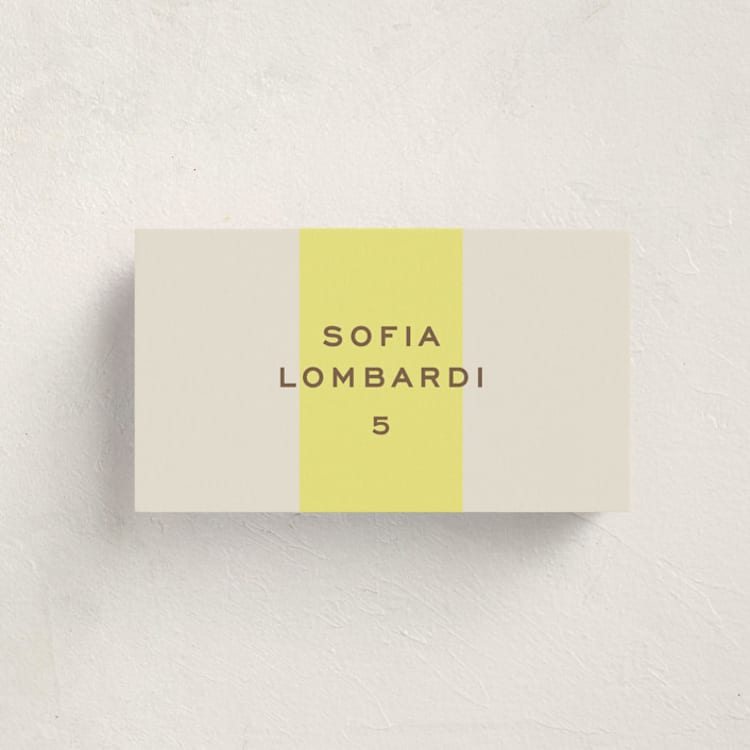 "Campania" - Party Place Cards in Limone by Megan Davis - Front with Free Guest Printing