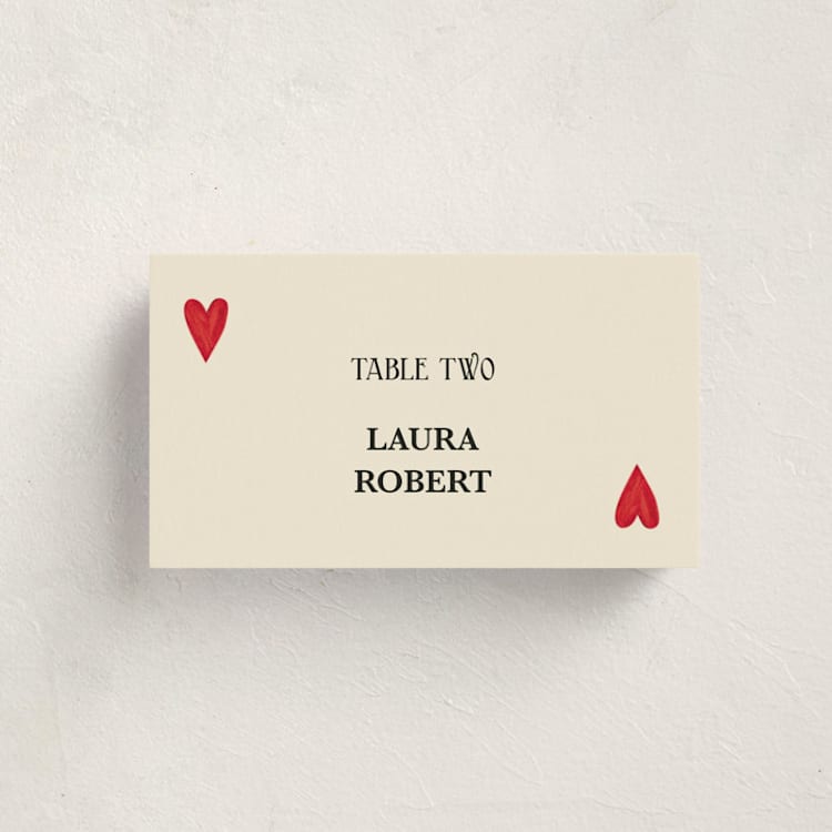 "Red Hearts" - Party Place Cards in Champagne by Helena Vitto - Front with Free Guest Printing