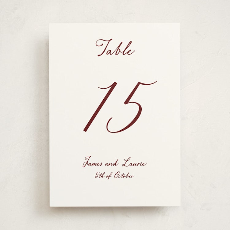 "Handwritten" - Party Table Numbers in Wine by Cass Loh - Front