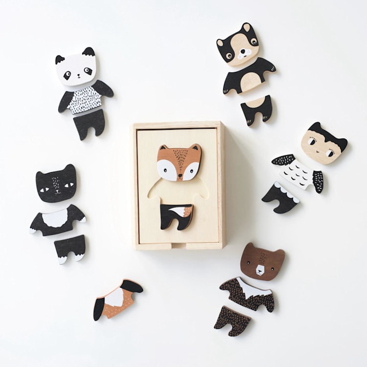 "Wee Gallery Mix & Match Animal Tiles" - Puzzles in natural by Wee Gallery