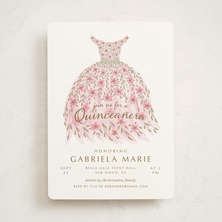 "Quinceañera Party Dress" - Quinceanera Invitations in Rosado by Paper Sun Studio - Front