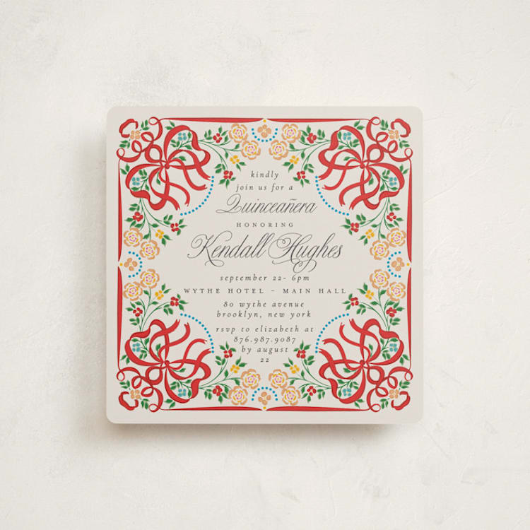 "Folklore Bloom" - Quinceanera Invitations in Cherry by Ana de Sousa - Front