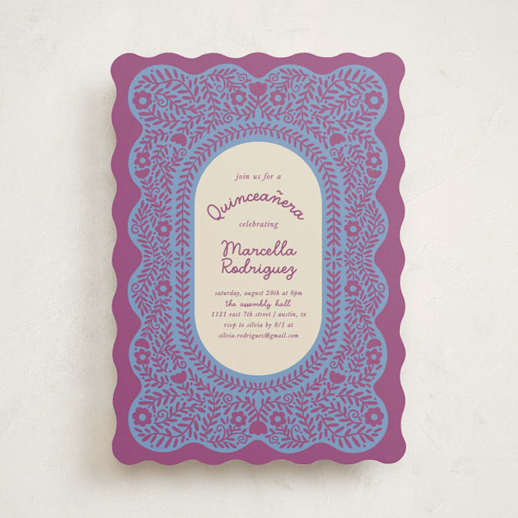 "Wavy Floral Frame" - Quinceanera Invitations in Orchid by Kelly Watkins - Front