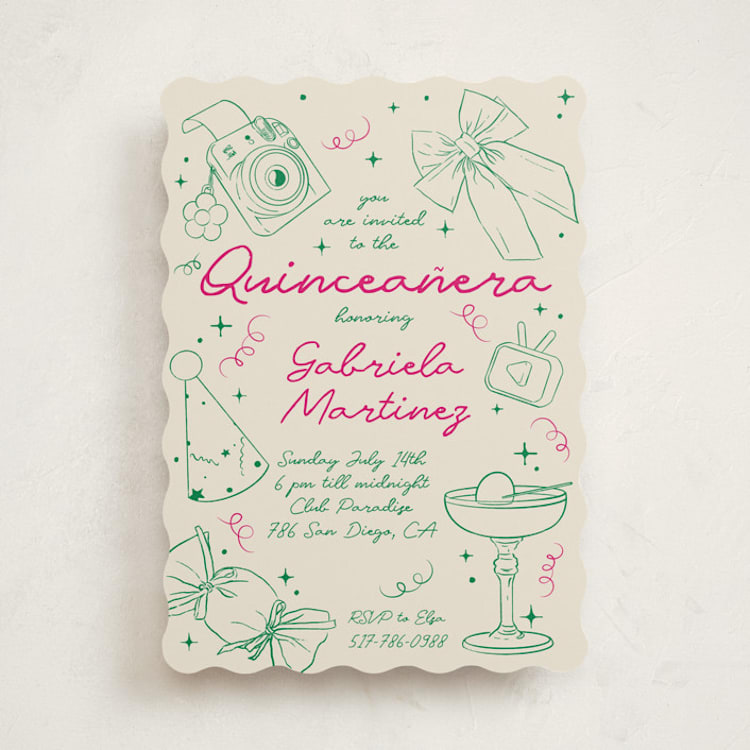 "Hand-Drawn Birthday Fun" - Quinceanera Invitations in Grass by Celine Nguyen - Front
