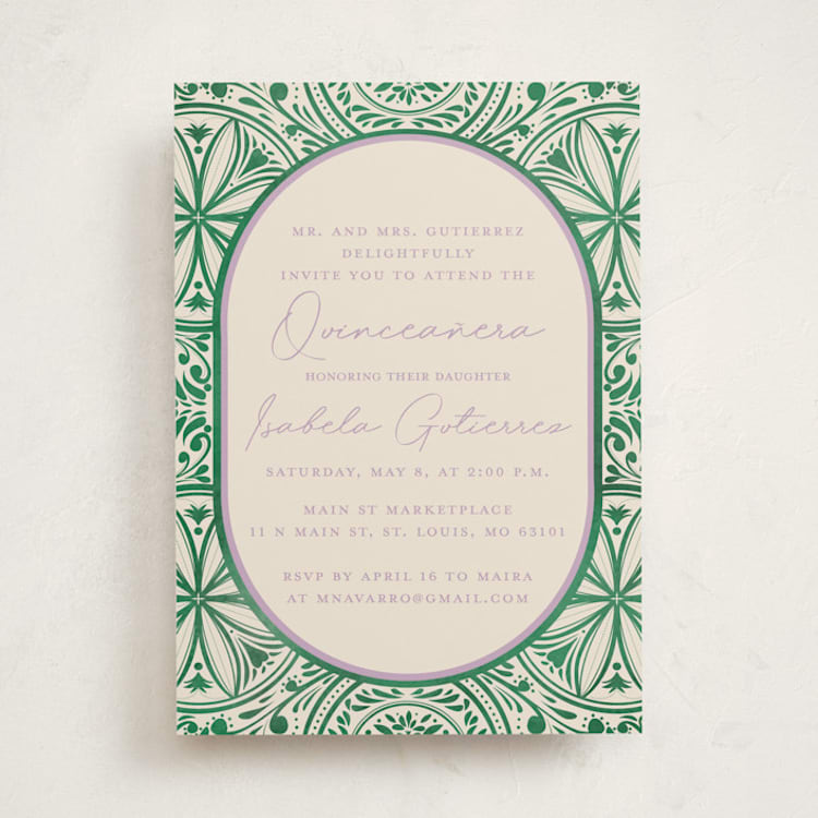 "Papel Picado" - Quinceanera Invitations in Viridian by The Savage Label - Front
