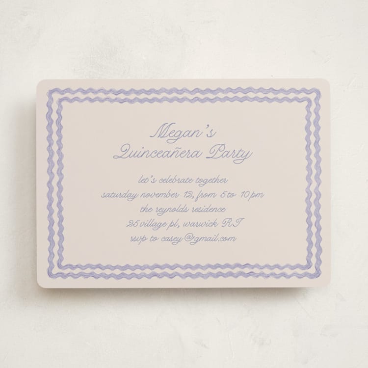 "Ric rac Nostalgia" - Quinceanera Invitations in Lavender by Tamara Hilje - Front