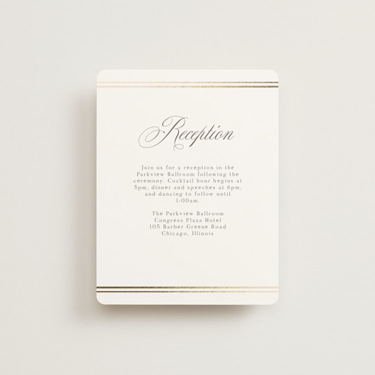 "Classic Elegance" - Reception Cards in Pearl by Nicole Walsh - Front