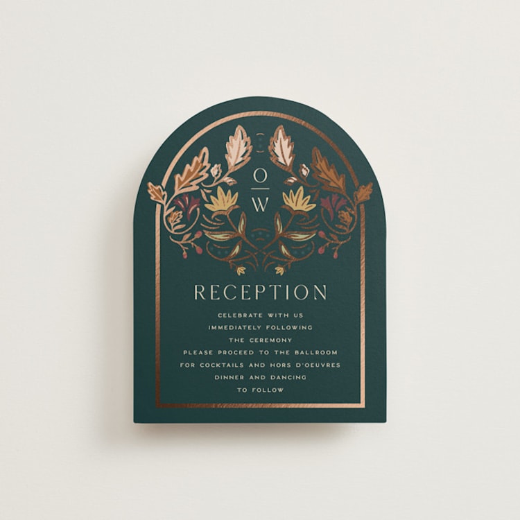 "Autumnal Arch" - Reception Cards in Deep Sea by Erin German - Front