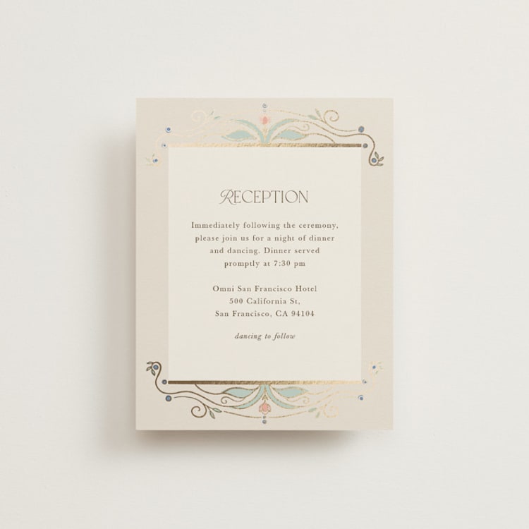 "Ornate Elegance" - Reception Cards in Ivory by Maria Hilas-Louie - Front