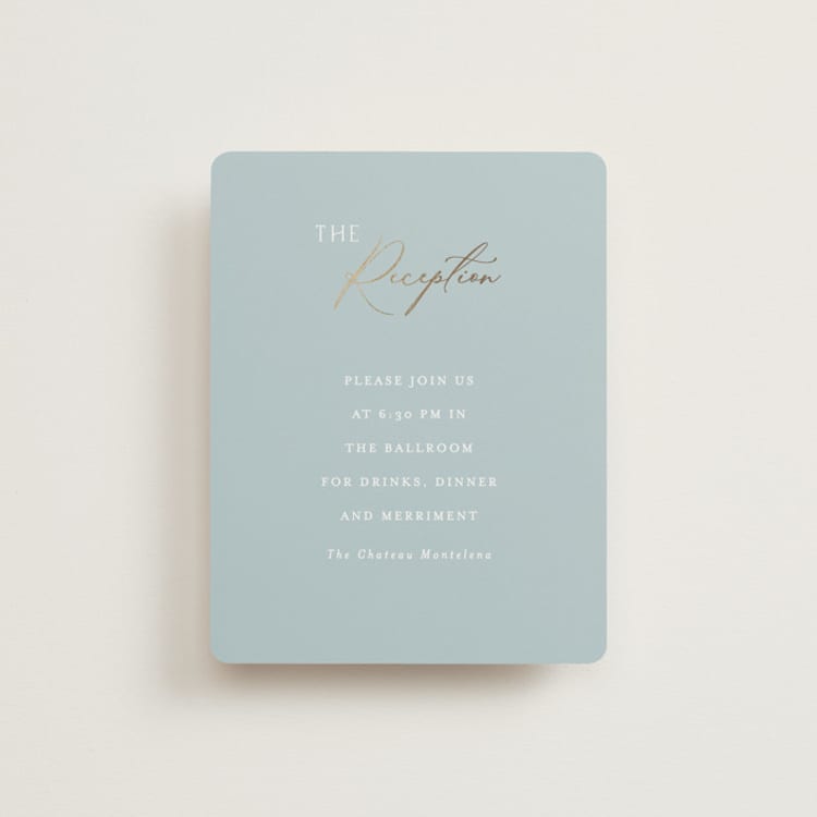 "Delicacy" - Reception Cards in Dusty Blue by Angela Thompson - Front