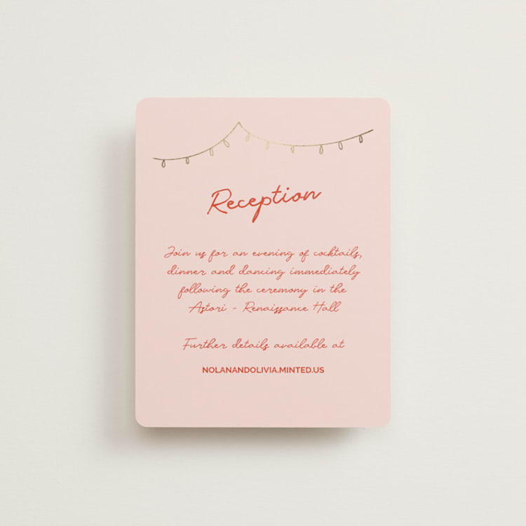 "Party On!" - Reception Cards in Sangria Spark by Zove Ahhh - Front